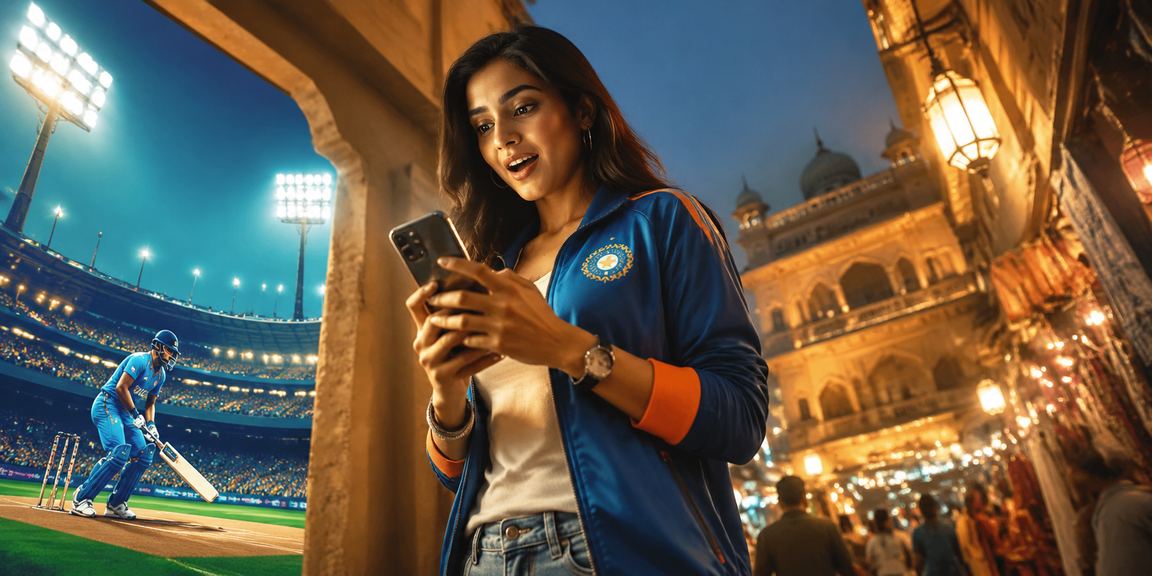 Crowd cheering at an India cricket match with betting excitement