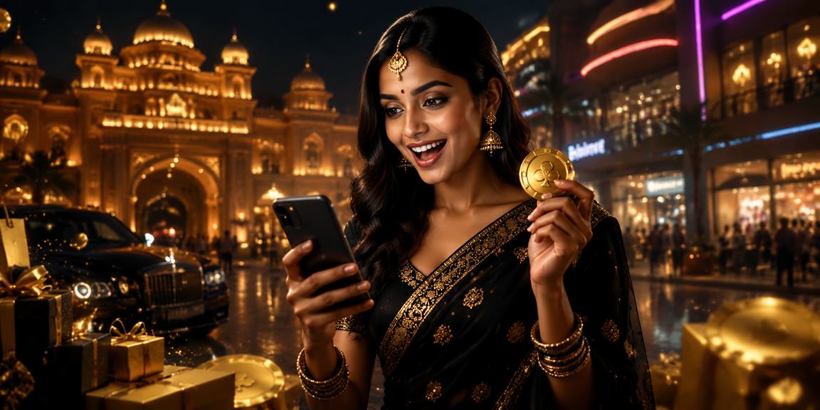 Neon-lit Indian mobile casino user enjoying gameplay