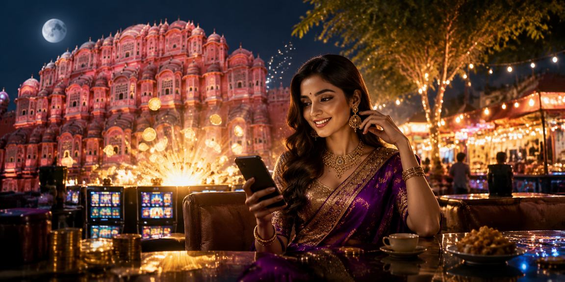Teen Patti players enjoying night market gaming on mobile in Jaipur